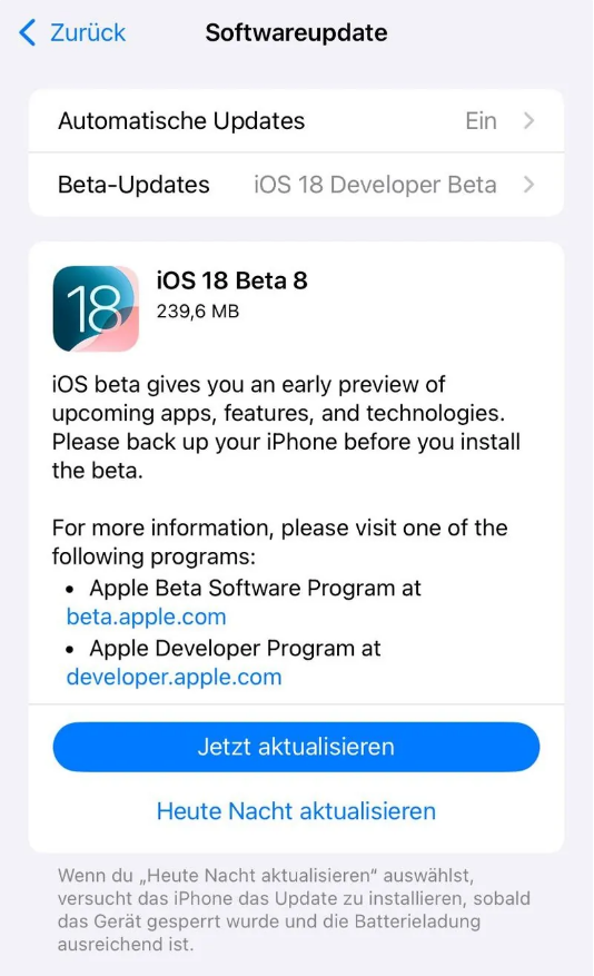 沐川苹果手机维修分享苹果 iOS / iPadOS 18 开发者预览版 Beta 8 发布 